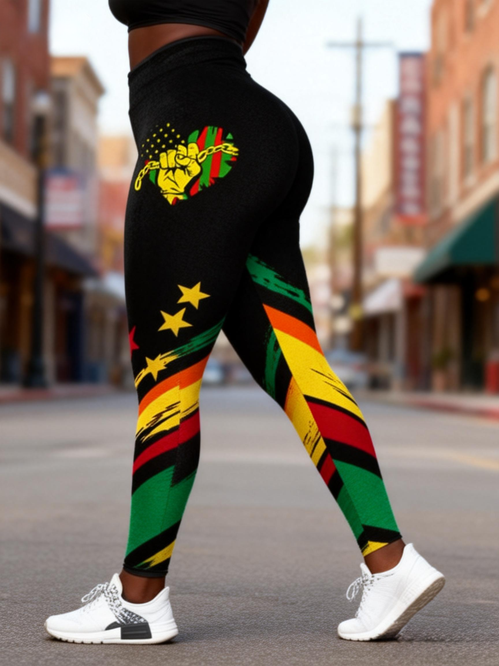 Women's Black Power Fist Pan-African Paint Stroke Leggings