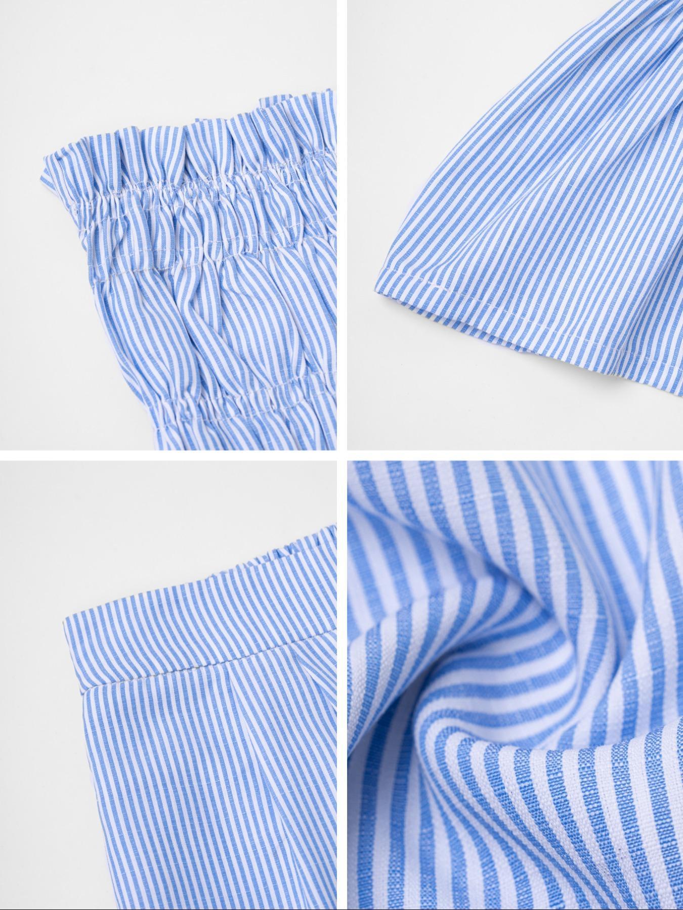 Two-piece Set Women's Striped Print Tube Top & Shorts Set, Casual Strapless Top & Shorts for Daily Wear, Ladies Clothes Womenswear for Summer Outfit