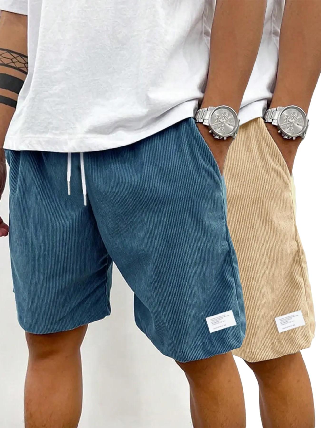 Men's Solid Patched Drawstring Waist Shorts, Regular Fit Casual Pocket Elastic Waist Shorts for Summer, Men's Bottoms for Daily Wear Men's Solid Patched Drawstring Waist Shorts, Regular Fit Casual Pocket Elastic Waist Shorts for Summer, Men's Bottoms for Daily Wear
