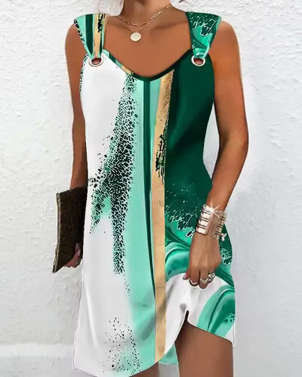 Tie Dye Print Eyelet Sleeveless Casual Dress