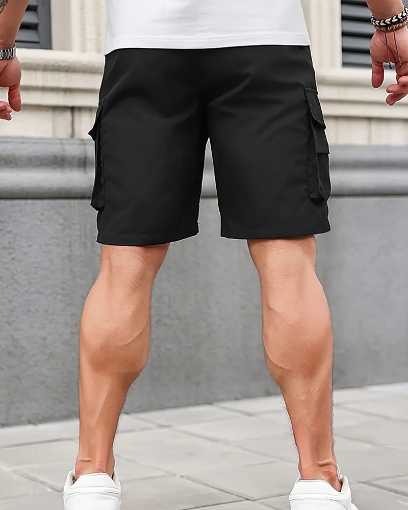 Men's Cargo Shorts Shorts Summer Shorts Drawstring Elastic Waist Multi Pocket Plain Comfort Wearable Knee Length Outdoor Sport Daily Fashion Casual Black Navy Blue 2026 - $18.99 –P5