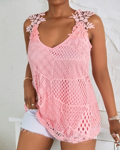 Lace Patch V-Neck Sleeveless Tank Top
