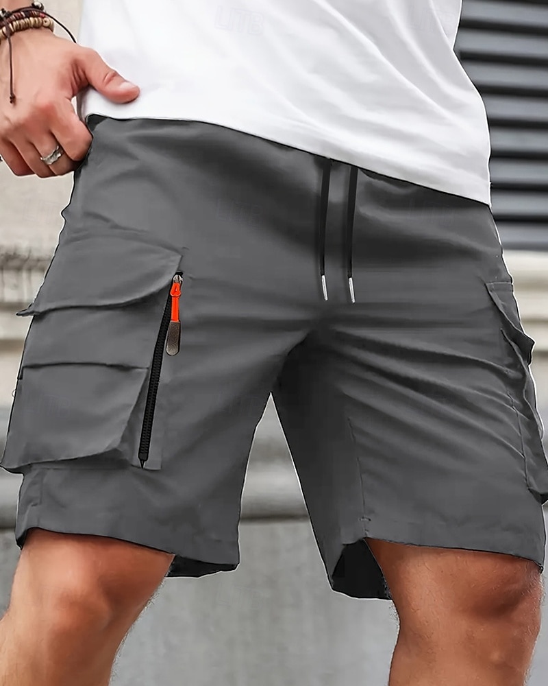 Men's Cargo Shorts Shorts Summer Shorts Drawstring Elastic Waist Multi Pocket Plain Comfort Wearable Knee Length Outdoor Sport Daily Fashion Casual Black Navy Blue 2026 - $18.99 –P2
