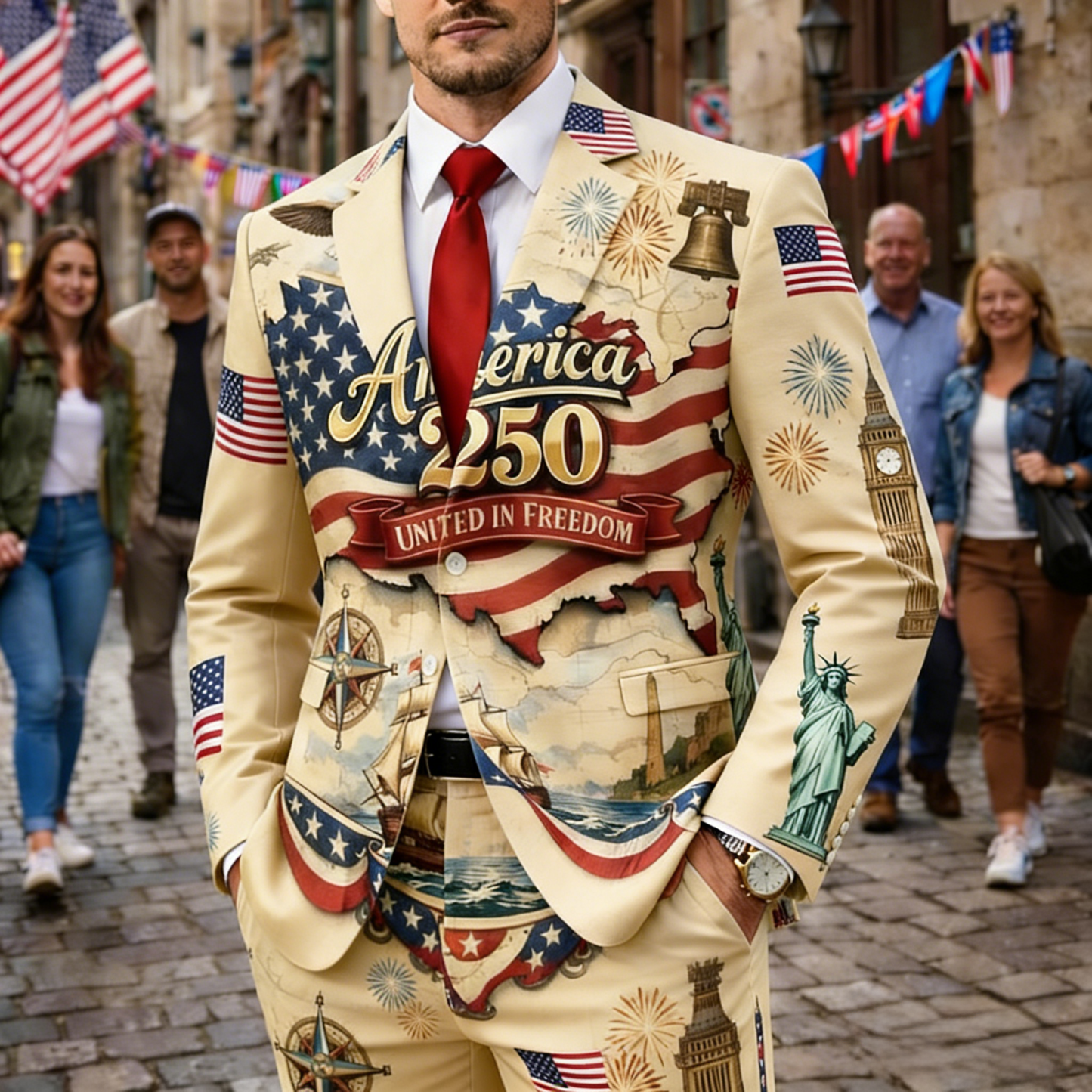 America 250th Anniversary Vintage Map Men's Suit 
