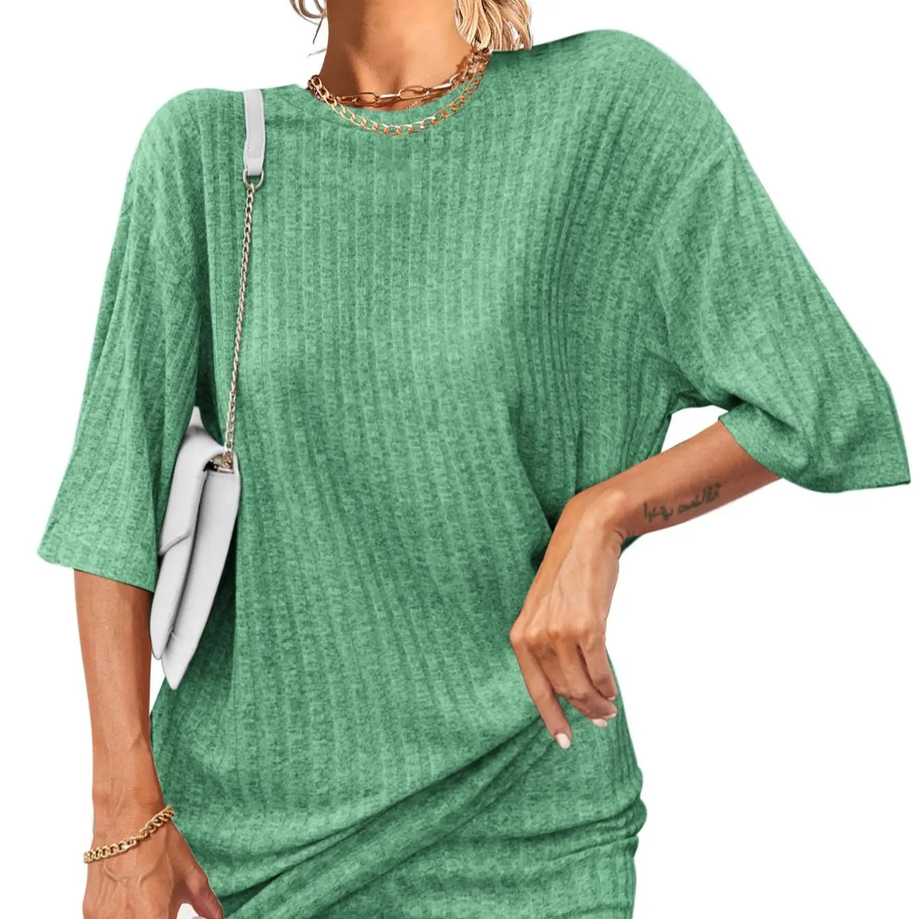 Women's Breathable Ribbed set (Stretchy Tee & Bike Shorts) 