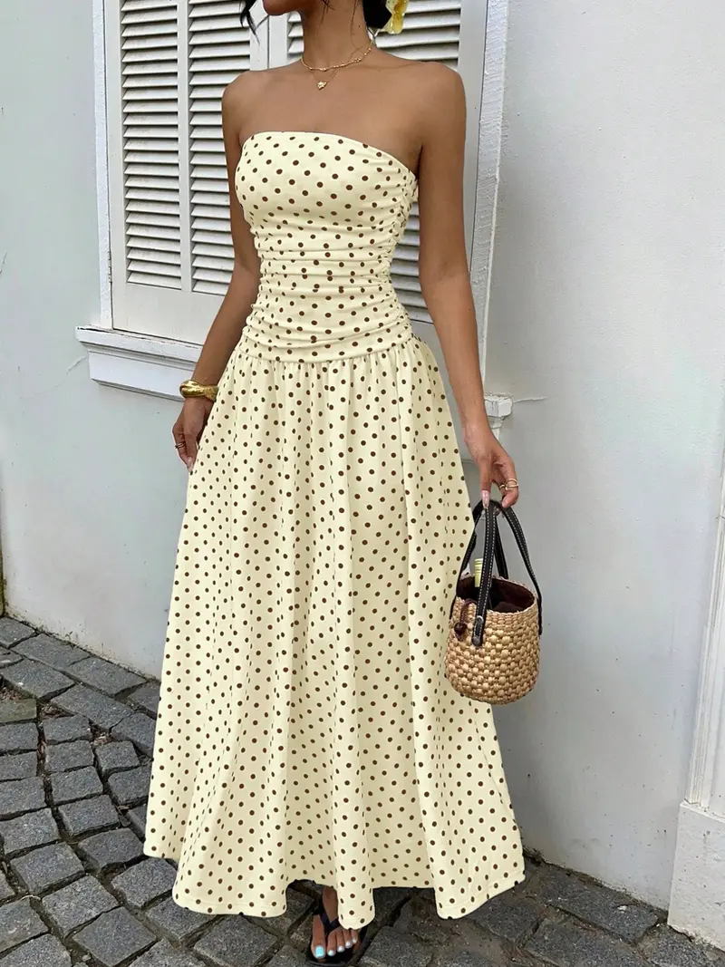Women's Elegant Chic Fashion Polka Dot Strapless Dress