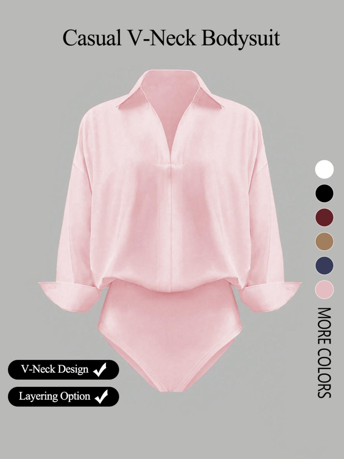 Women's Casual Loose V-neck Long-sleeved Shirt Jumpsuit