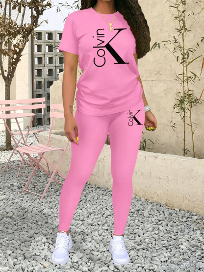 Women's Letter printing Casual Sporty Two-Piece Set
