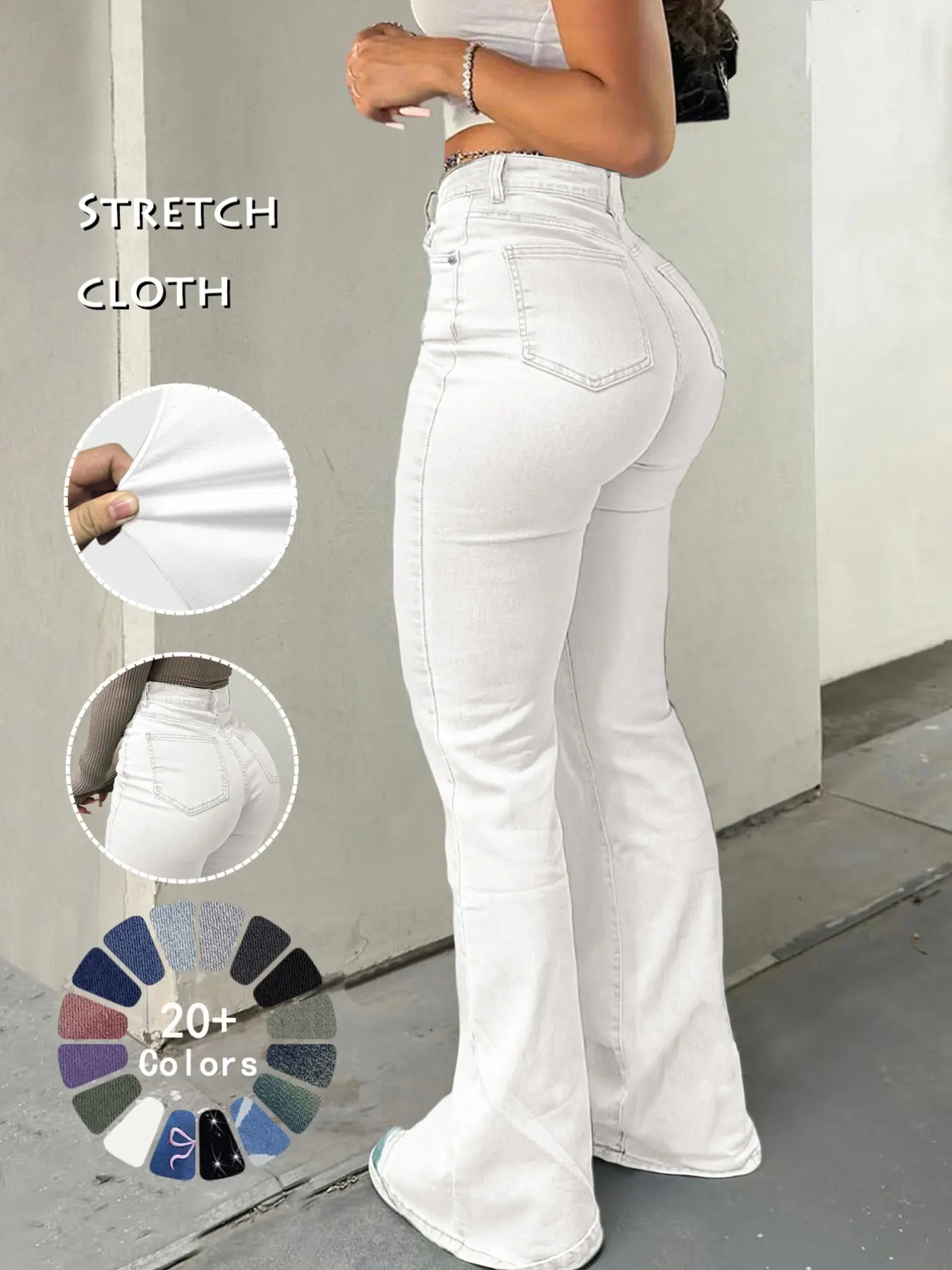 Women's Casual Button Fly Pocket Design High Waist Flare Leg Jeans