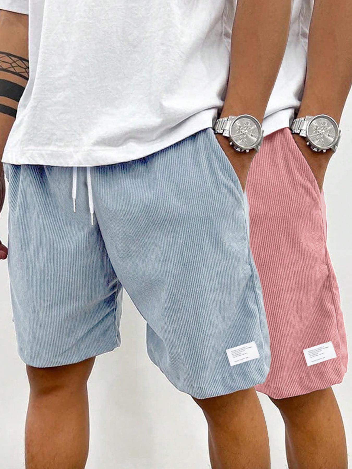 Men's Solid Patched Drawstring Waist Shorts, Regular Fit Casual Pocket Elastic Waist Shorts for Summer, Men's Bottoms for Daily Wear Men's Solid Patched Drawstring Waist Shorts, Regular Fit Casual Pocket Elastic Waist Shorts for Summer, Men's Bottoms for Daily Wear