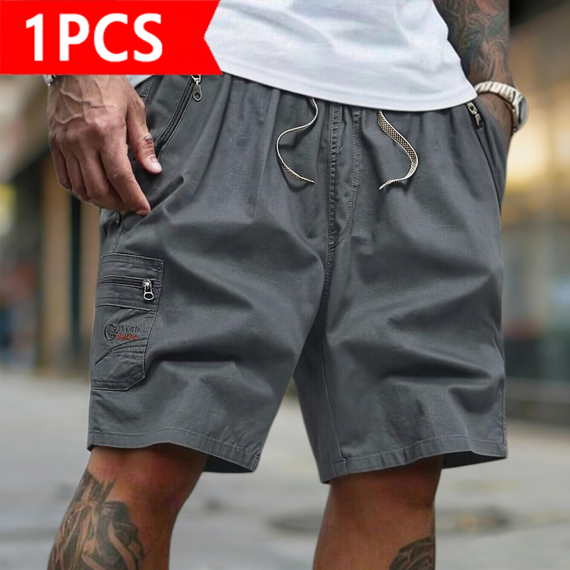 Men's 3-Pack Cargo Shorts | Casual Drawstring Elastic Waist Shorts with Zipper Pockets | Quick Dry Lightweight Streetwear for Summer, Beach, Daily Wear & Outdoor Activities, Menswear, Plain