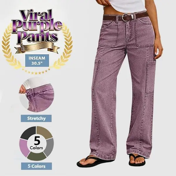 Women's Button Detail Mid Waist Straight Leg Cargo Pants Without Belt