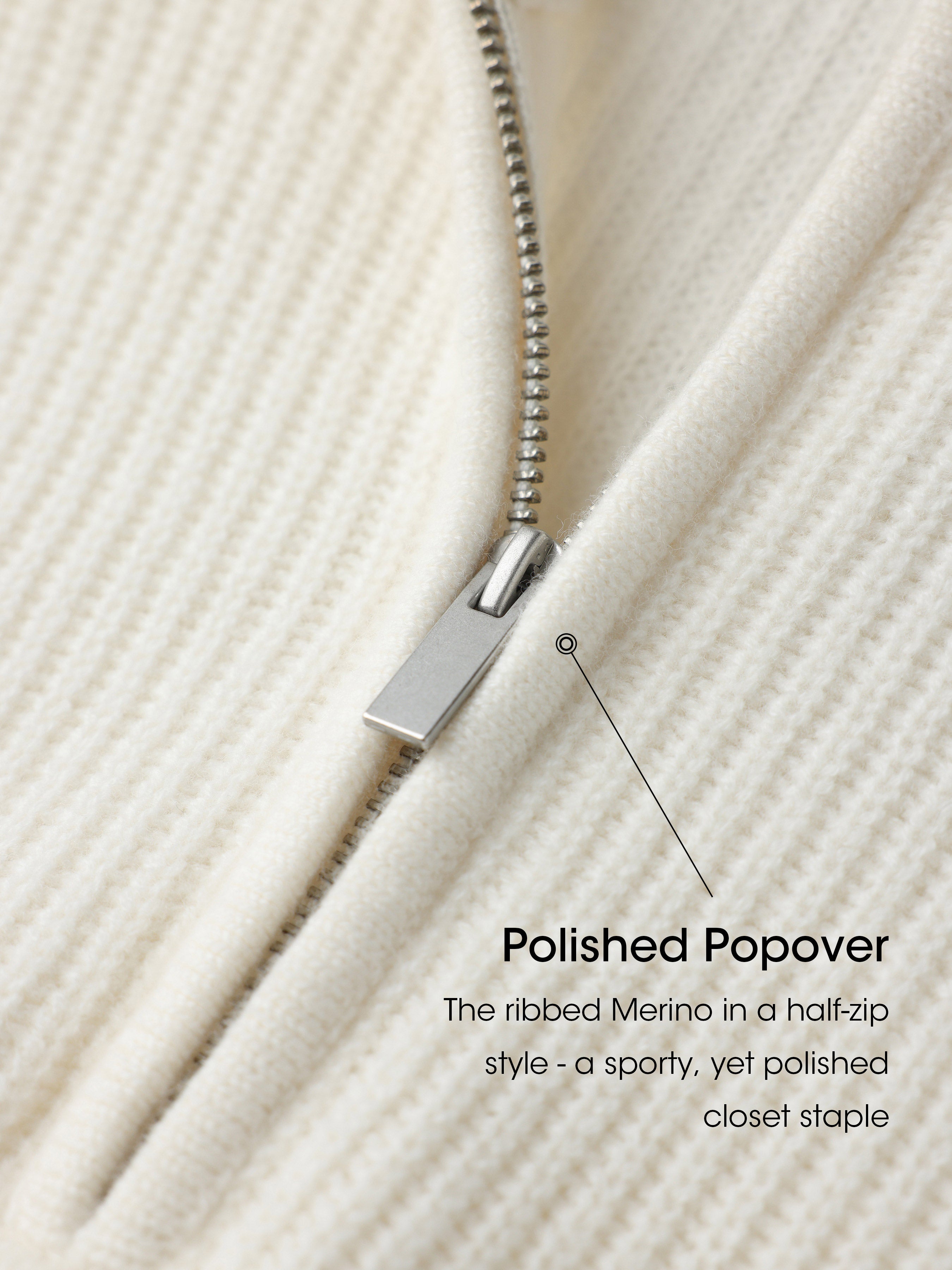 Rowan 100% Merino Wool White Quarter-Zip Relaxed Fit Pullover