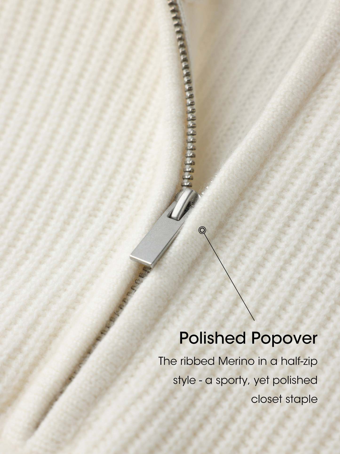 Rowan 100% Merino Wool White Quarter-Zip Relaxed Fit Pullover