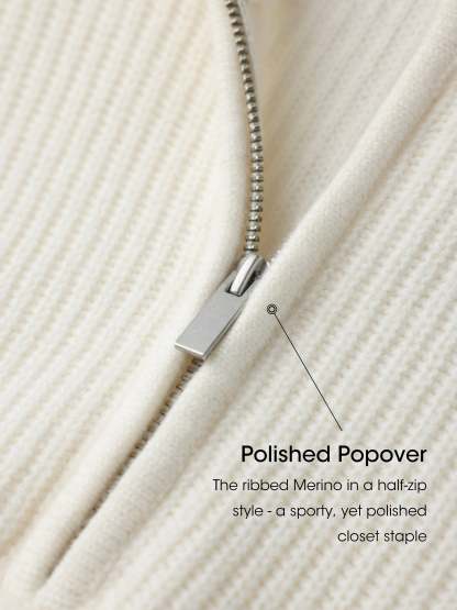 Rowan 100% Merino Wool White Quarter-Zip Relaxed Fit Pullover