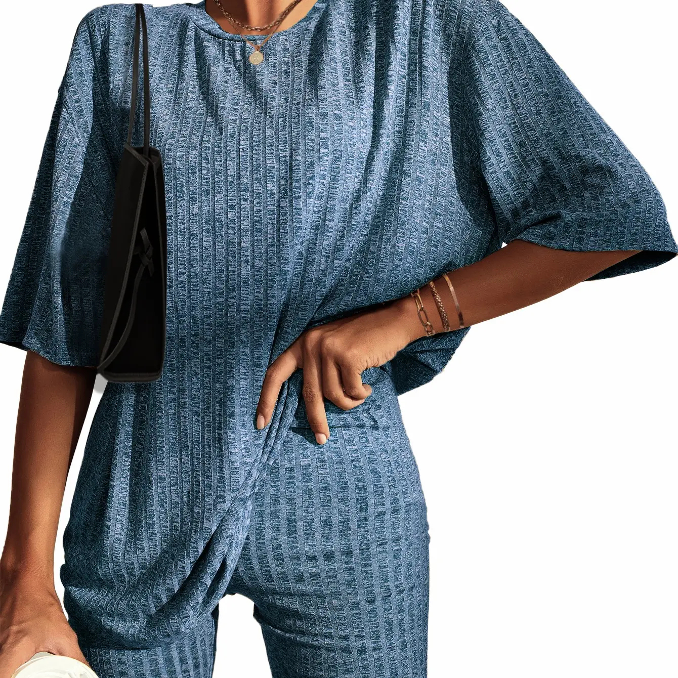 Women's Breathable Ribbed set (Stretchy Tee & Bike Shorts) 