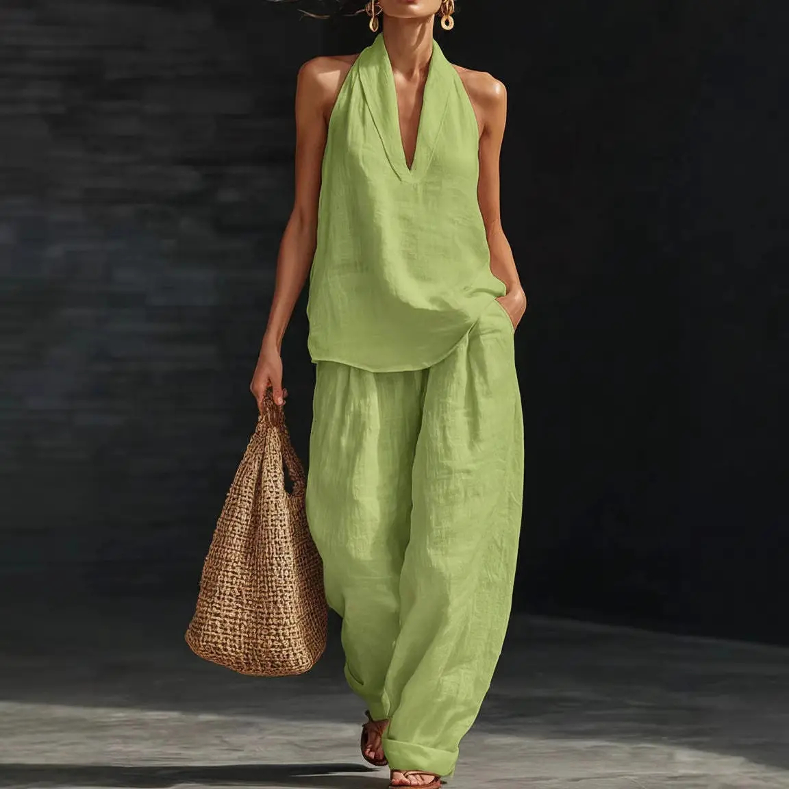 Women's Boho Linen Two Piece Set