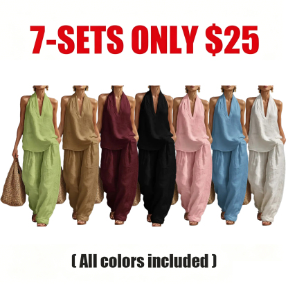 Women's Boho Linen Two Piece Set