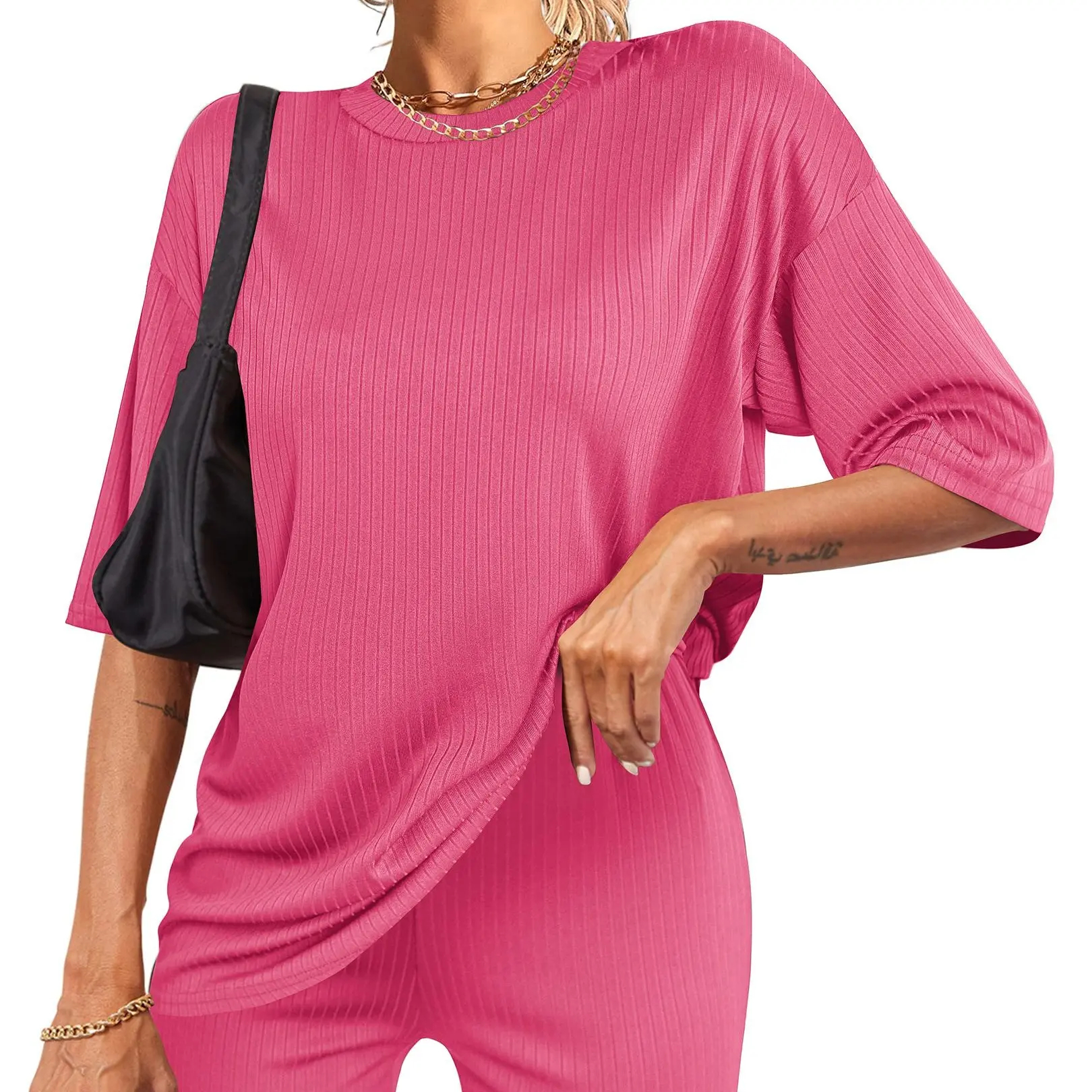 Women's Breathable Ribbed set (Stretchy Tee & Bike Shorts) 