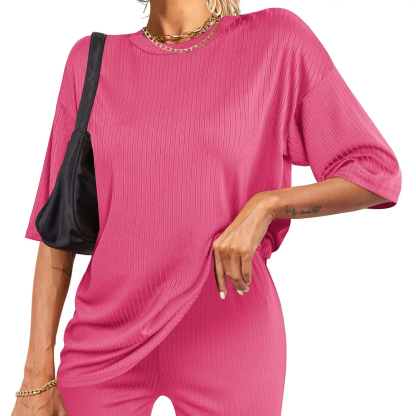 Women's Breathable Ribbed set (Stretchy Tee & Bike Shorts) 