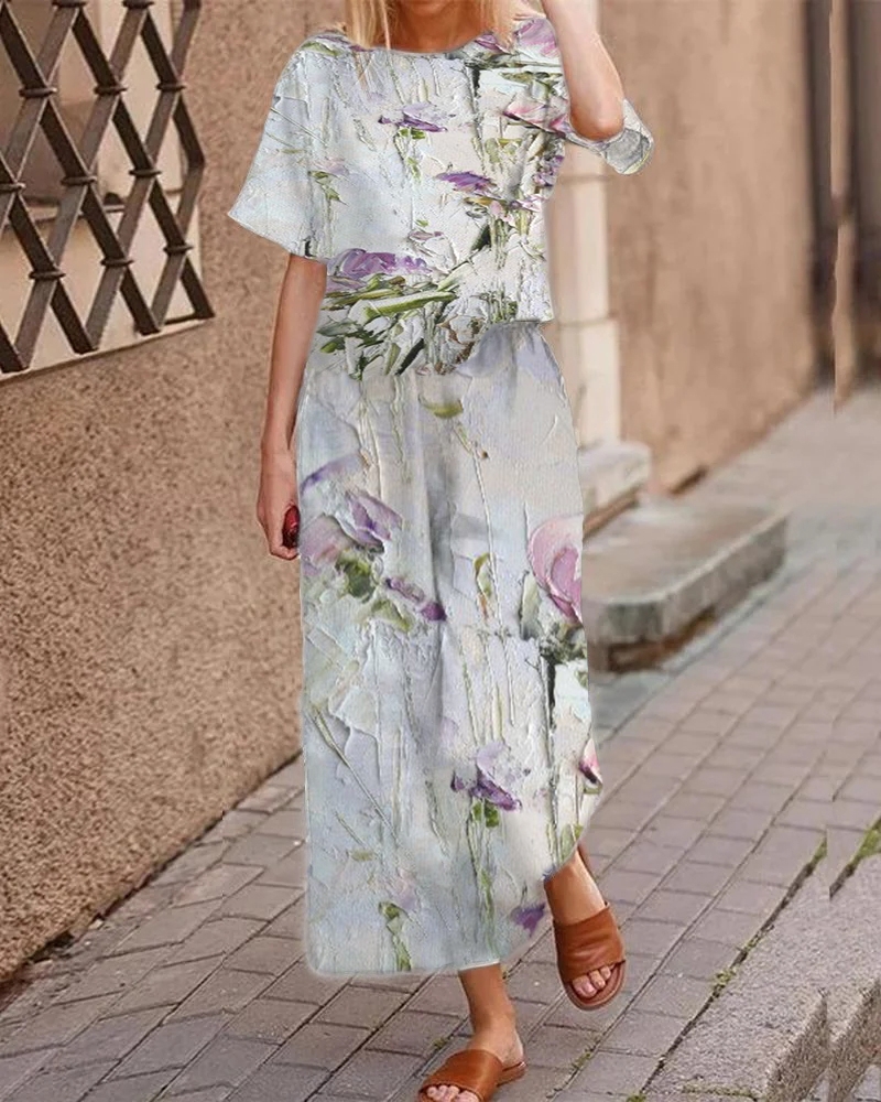 Casual Short Sleeve Floral Print Suit