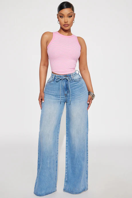 Beachfront Drapey Wide Leg Jeans - Vintage Wash