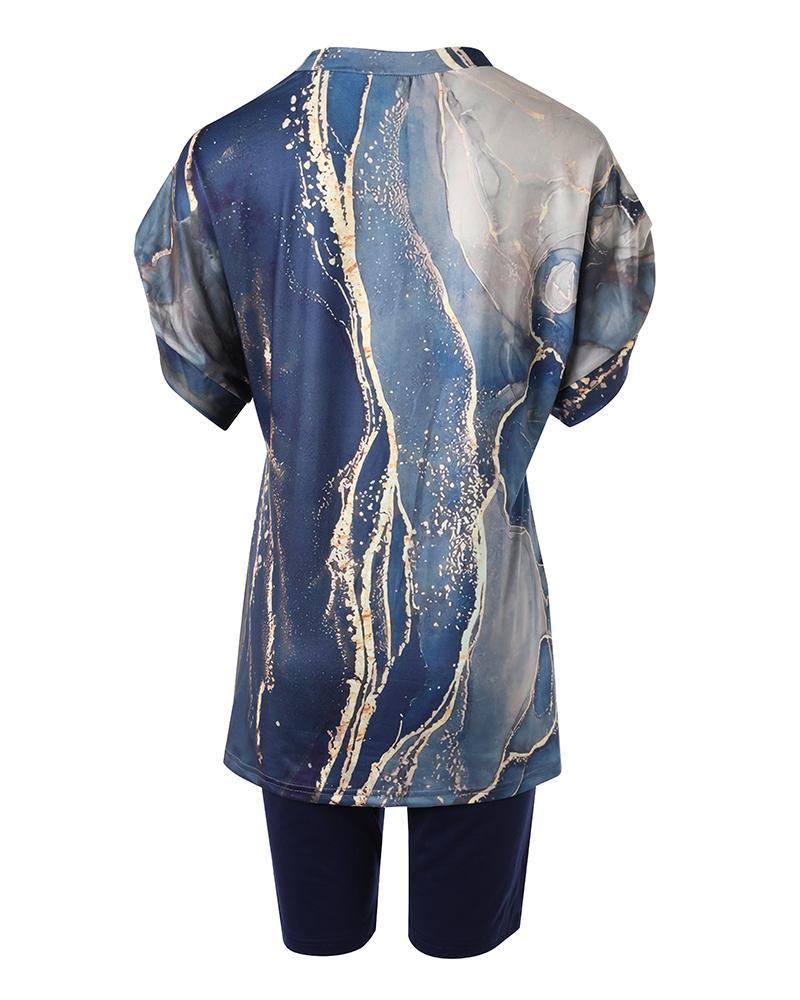 Faith Marble Print Top & Shorts Set