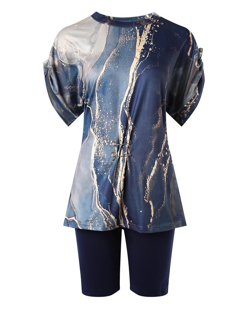 Faith Marble Print Top & Shorts Set