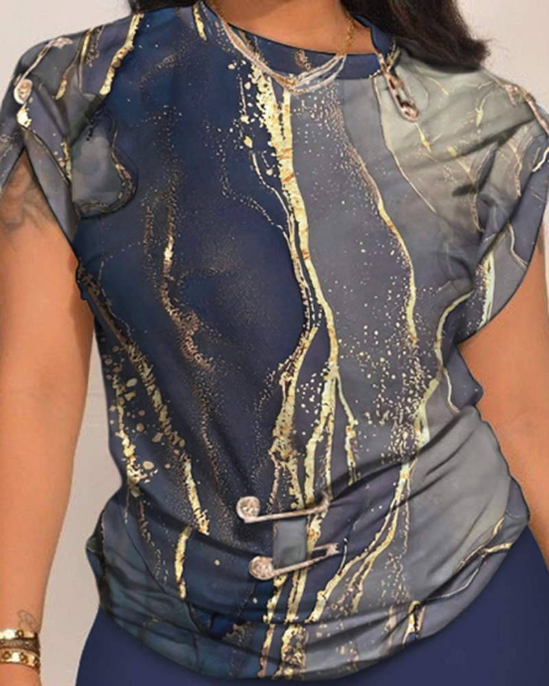 Faith Marble Print Top & Shorts Set