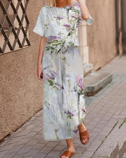 Casual Short Sleeve Floral Print Suit