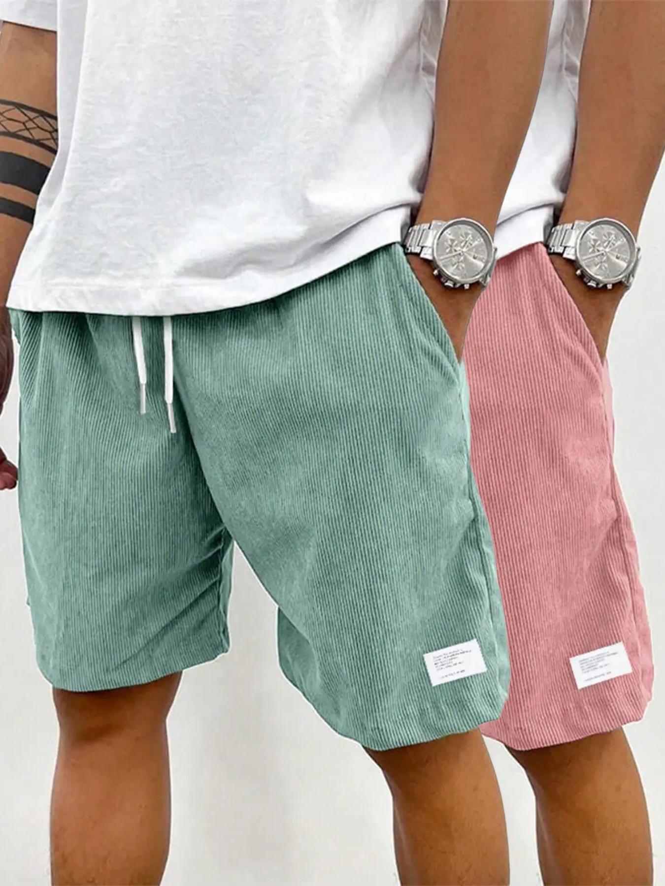 Men's Solid Patched Drawstring Waist Shorts, Regular Fit Casual Pocket Elastic Waist Shorts for Summer, Men's Bottoms for Daily Wear Men's Solid Patched Drawstring Waist Shorts, Regular Fit Casual Pocket Elastic Waist Shorts for Summer, Men's Bottoms for Daily Wear