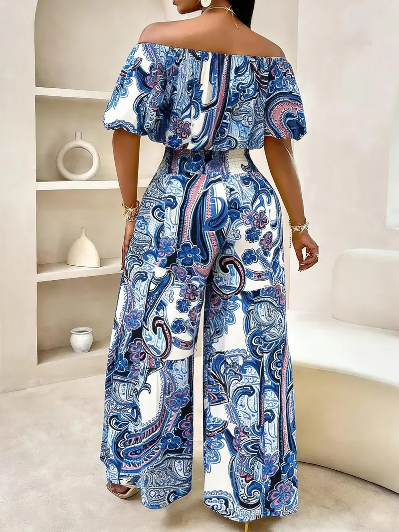 Women's Vintage Paisley Print Aesthetic Vacation Two-Piece Sets