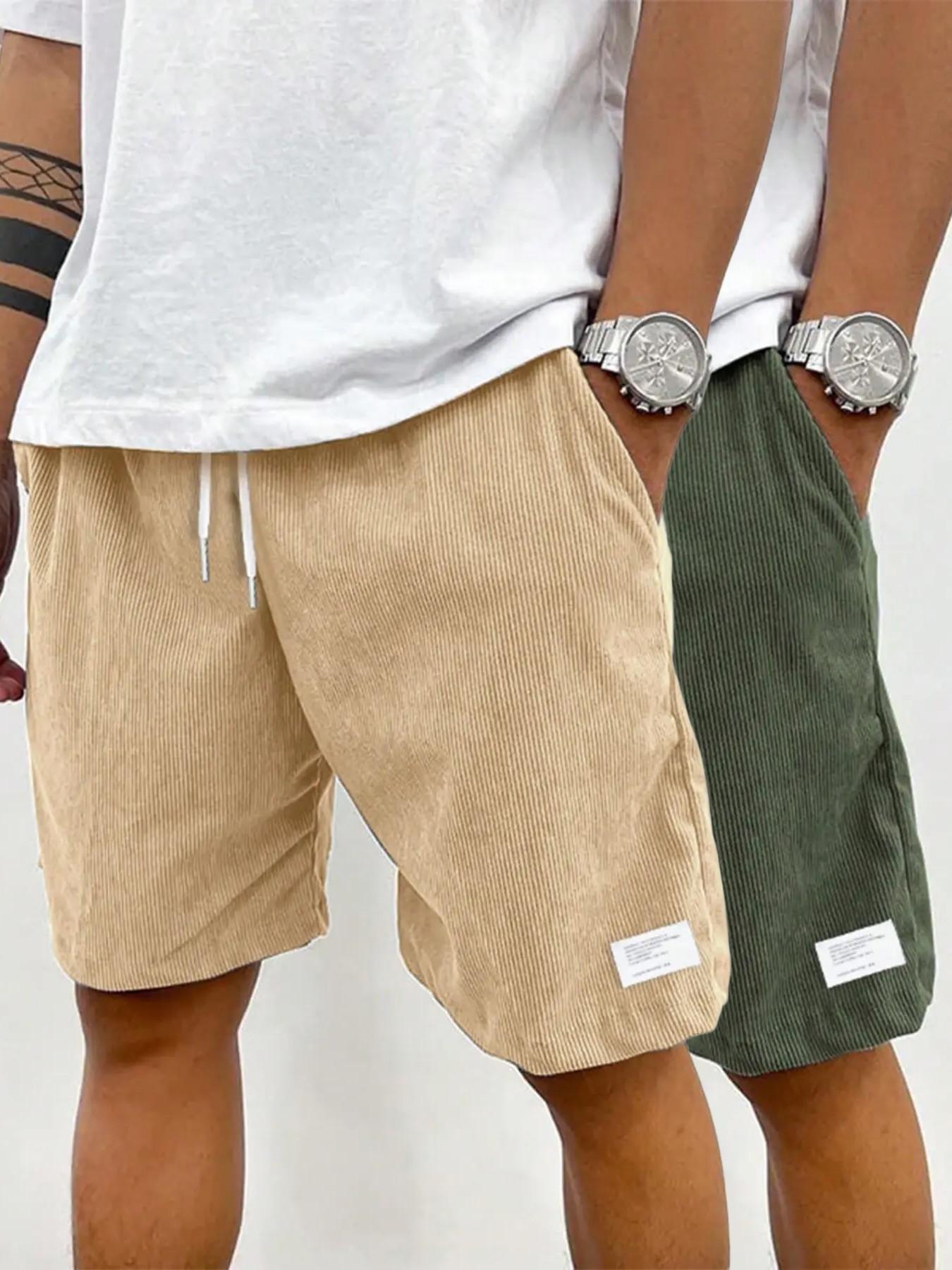 Men's Solid Patched Drawstring Waist Shorts, Regular Fit Casual Pocket Elastic Waist Shorts for Summer, Men's Bottoms for Daily Wear Men's Solid Patched Drawstring Waist Shorts, Regular Fit Casual Pocket Elastic Waist Shorts for Summer, Men's Bottoms for Daily Wear