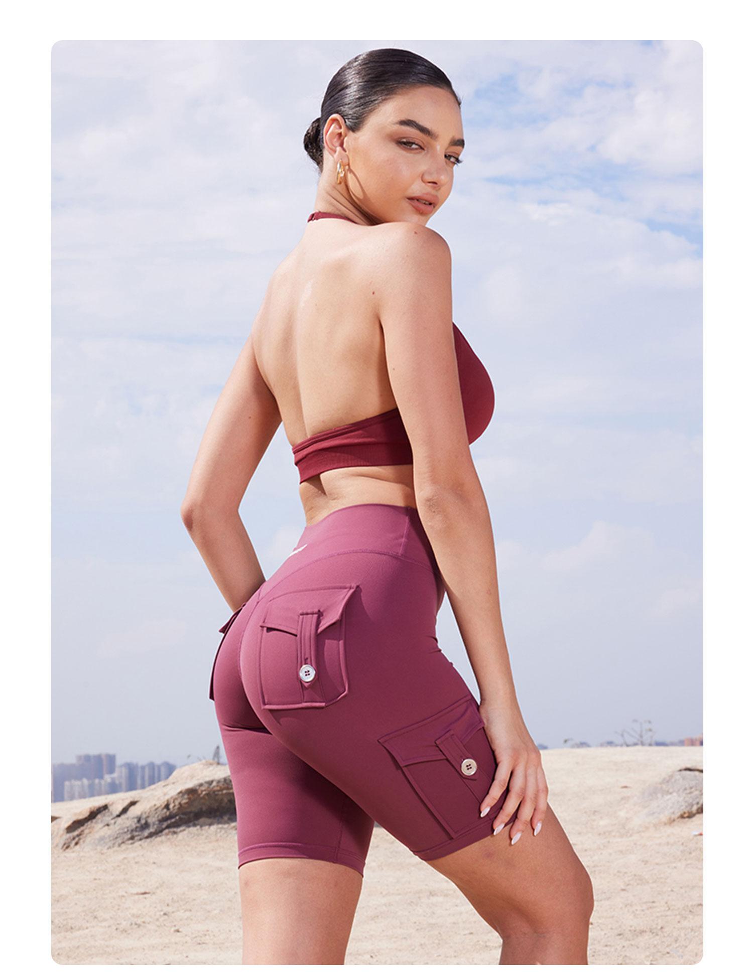 YEOREO CoreFlex Women's Workout Biker Shorts with Cargo Pockets Hidden Scrunch High Waisted 8" Inseam Gym Shorts for Summer Squat-Proof & Comfortable Fit