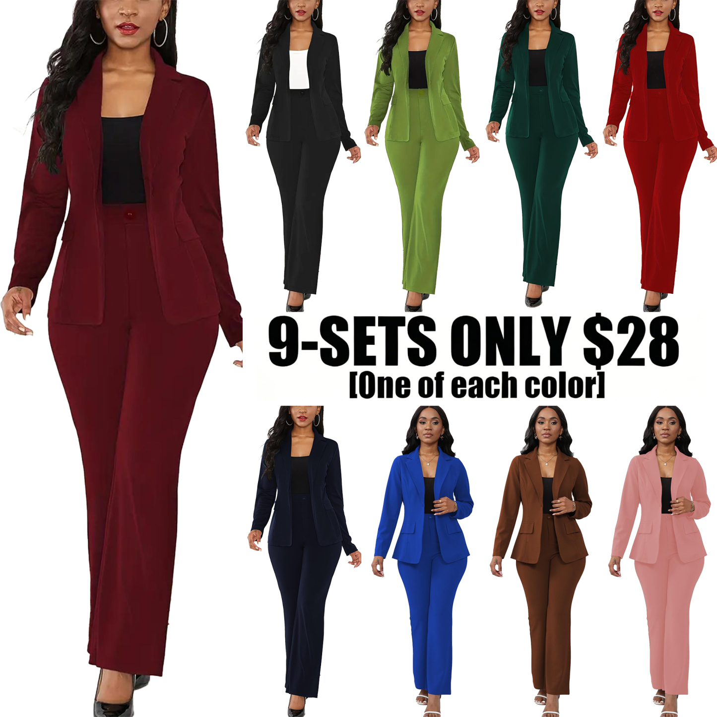 Women's Elegant Business Plain Button Lapel Blazer & Suit Pants