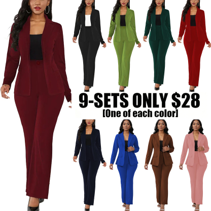 Women's Elegant Business Plain Button Lapel Blazer & Suit Pants