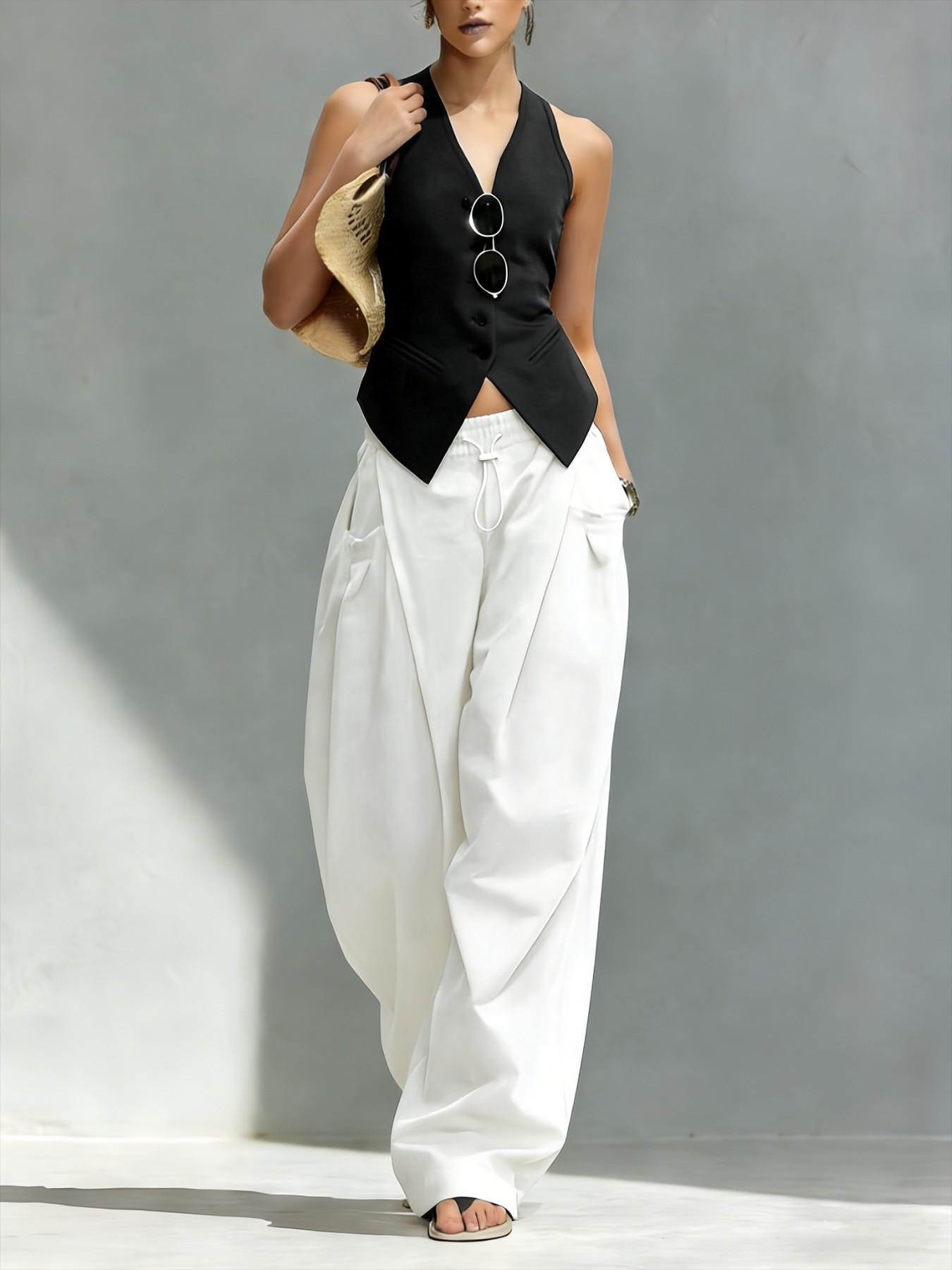 Hiphop Cool Girl Style Pleated Cuffed Lantern Pants