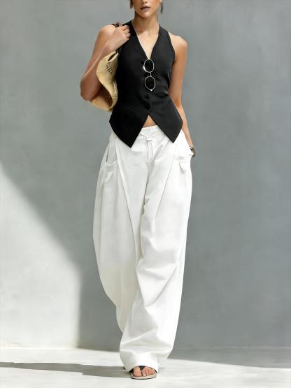 Hiphop Cool Girl Style Pleated Cuffed Lantern Pants