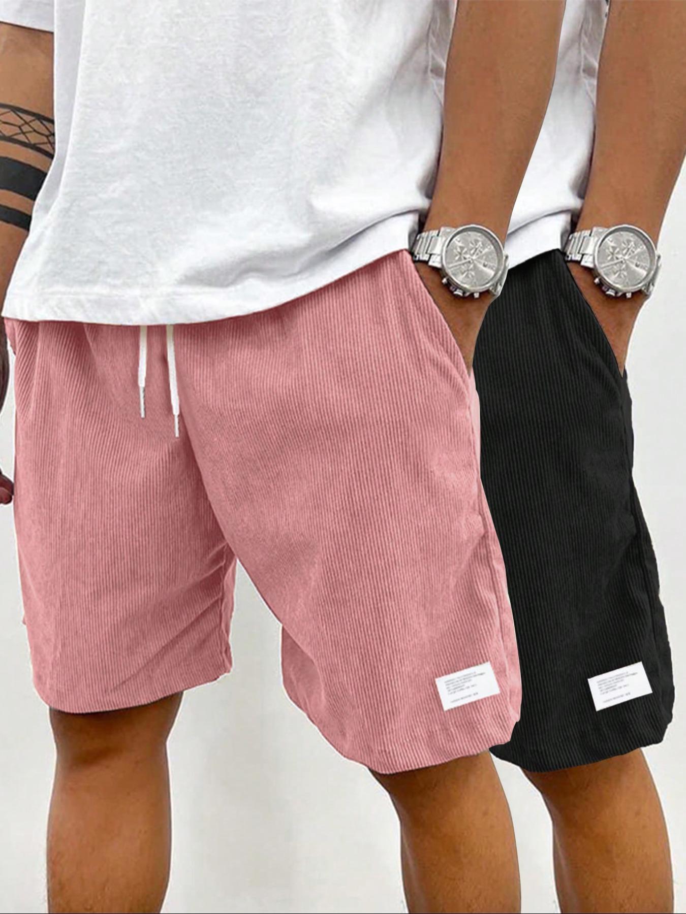 Men's Solid Patched Drawstring Waist Shorts, Regular Fit Casual Pocket Elastic Waist Shorts for Summer, Men's Bottoms for Daily Wear Men's Solid Patched Drawstring Waist Shorts, Regular Fit Casual Pocket Elastic Waist Shorts for Summer, Men's Bottoms for Daily Wear