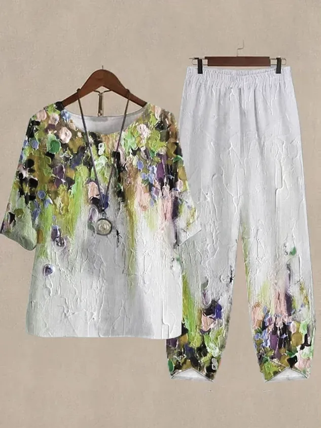 Loose Ombre Crew Neck Casual Two-Piece Set