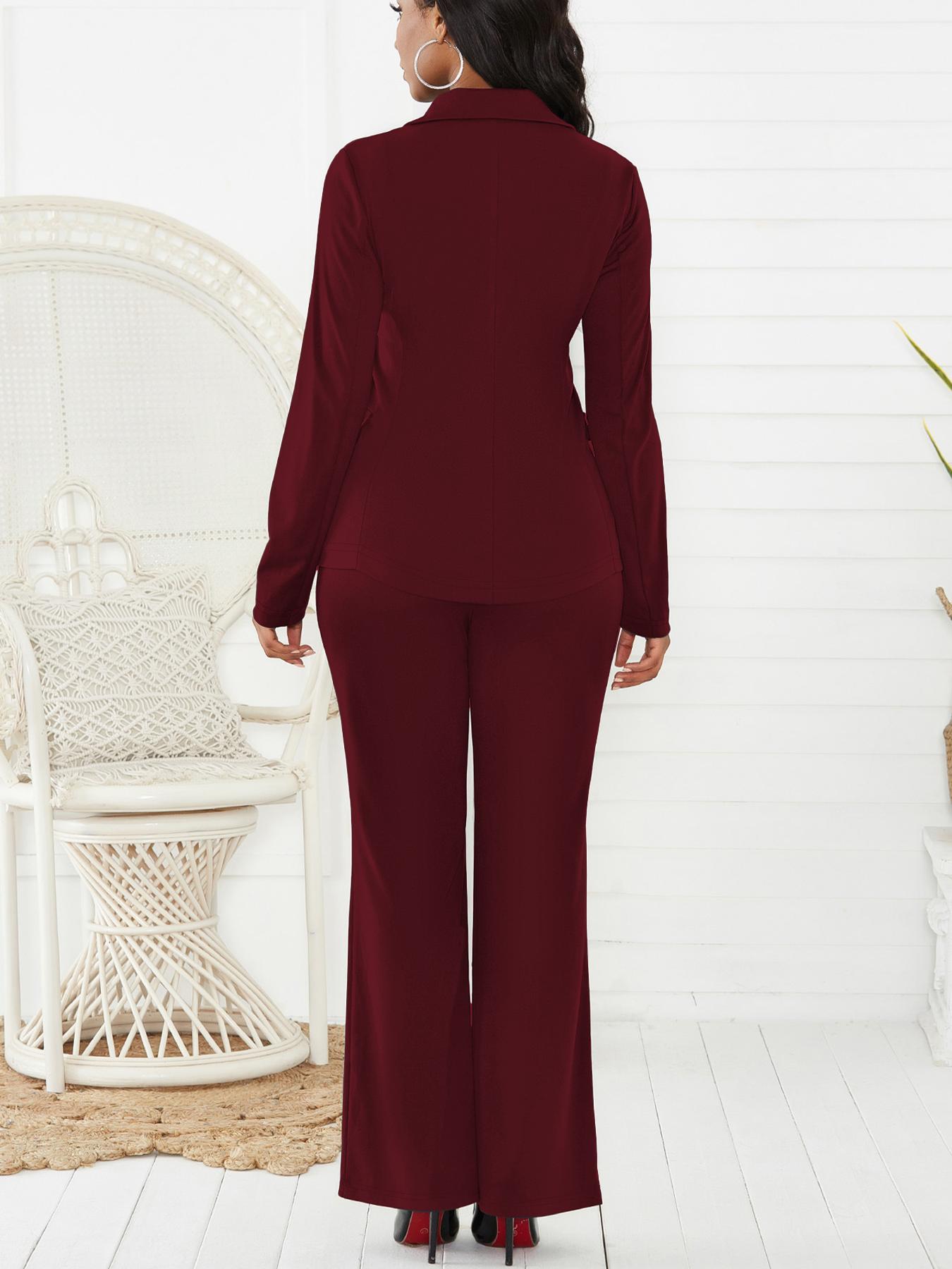 Women's Two-Piece Set Plain Button Lapel Blazer & Suit Pants, Elegant Business Casual Long Sleeve Outerwear & Trousers for Daily Outdoor Wear, Women's Clothing for All Seasons