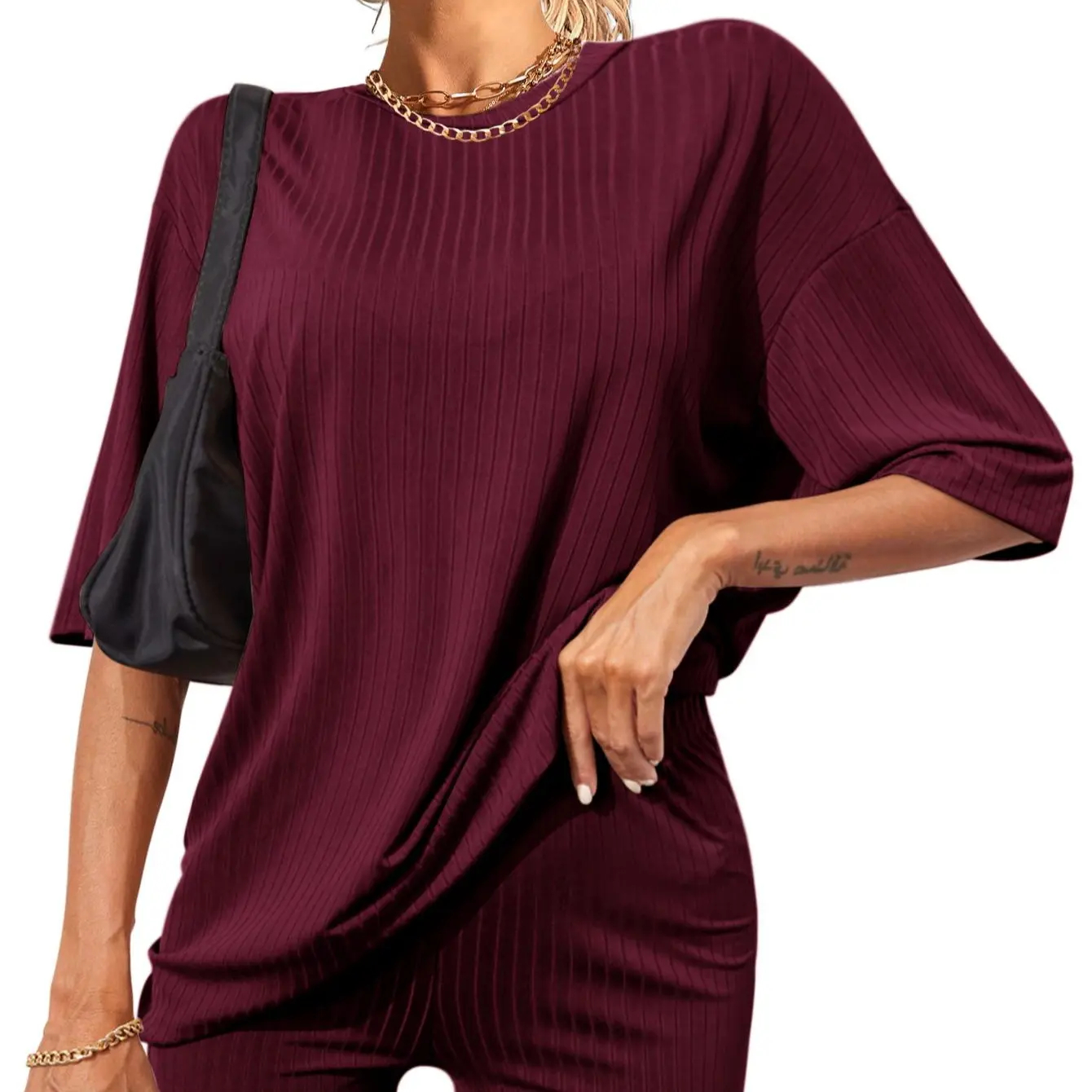 Women's Breathable Ribbed set (Stretchy Tee & Bike Shorts) 