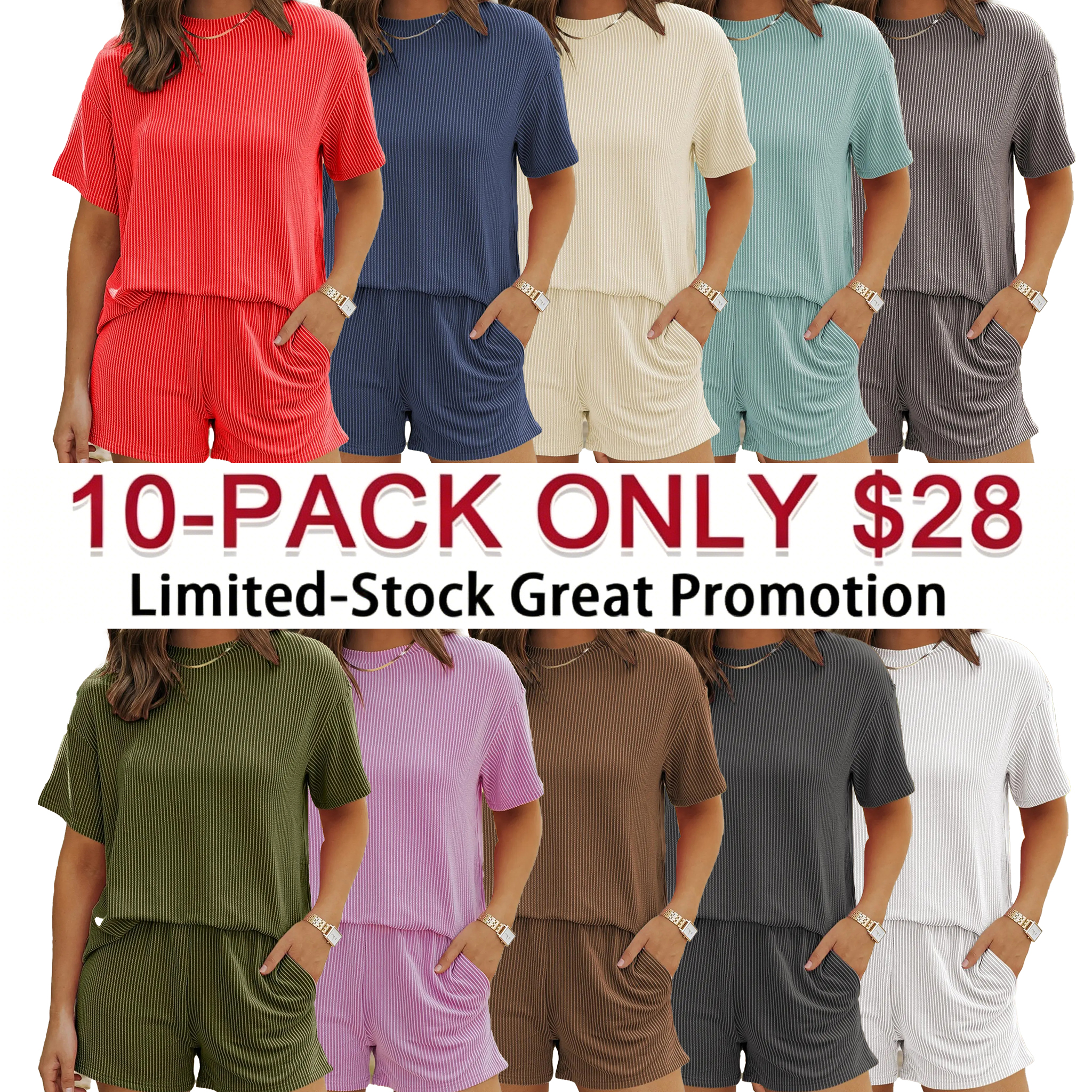 Women's Solid Twisted Ribbed Knit Textured Pocket Shorts Set