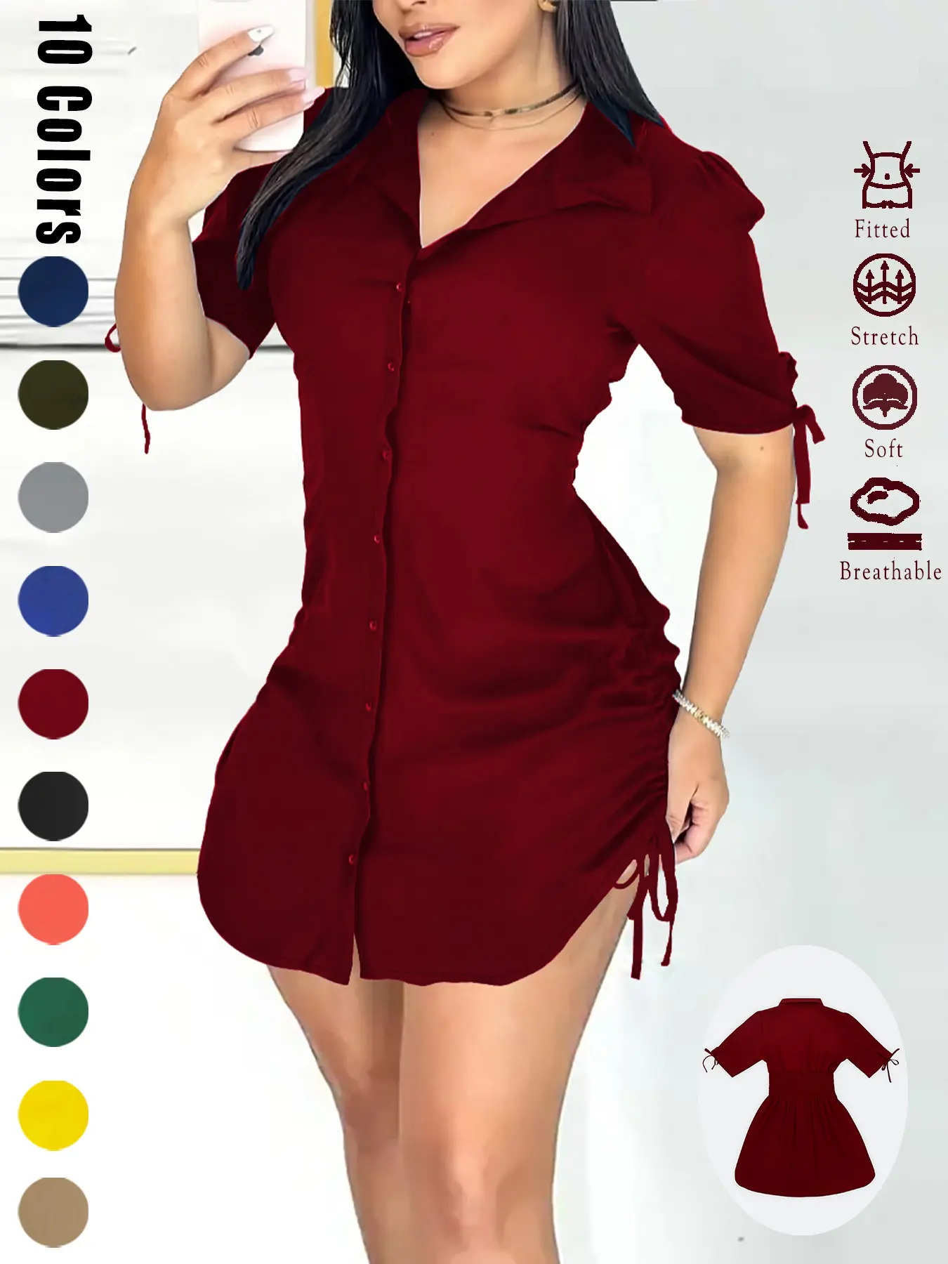 Women's Sexy V-Neck Shirtwaist Mini Bodycon Dress