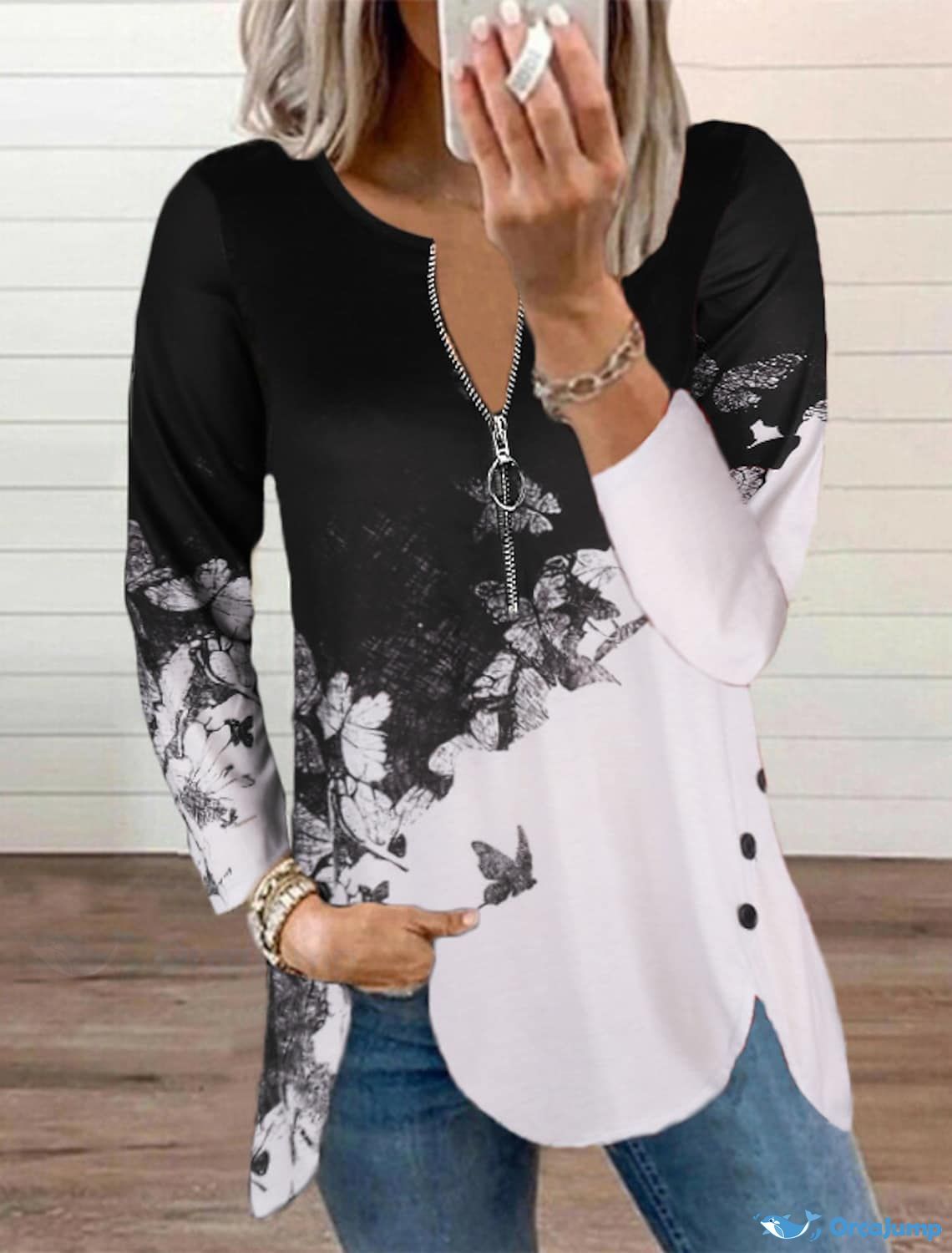 Women's Half Sleeve V-neck Plaid Top