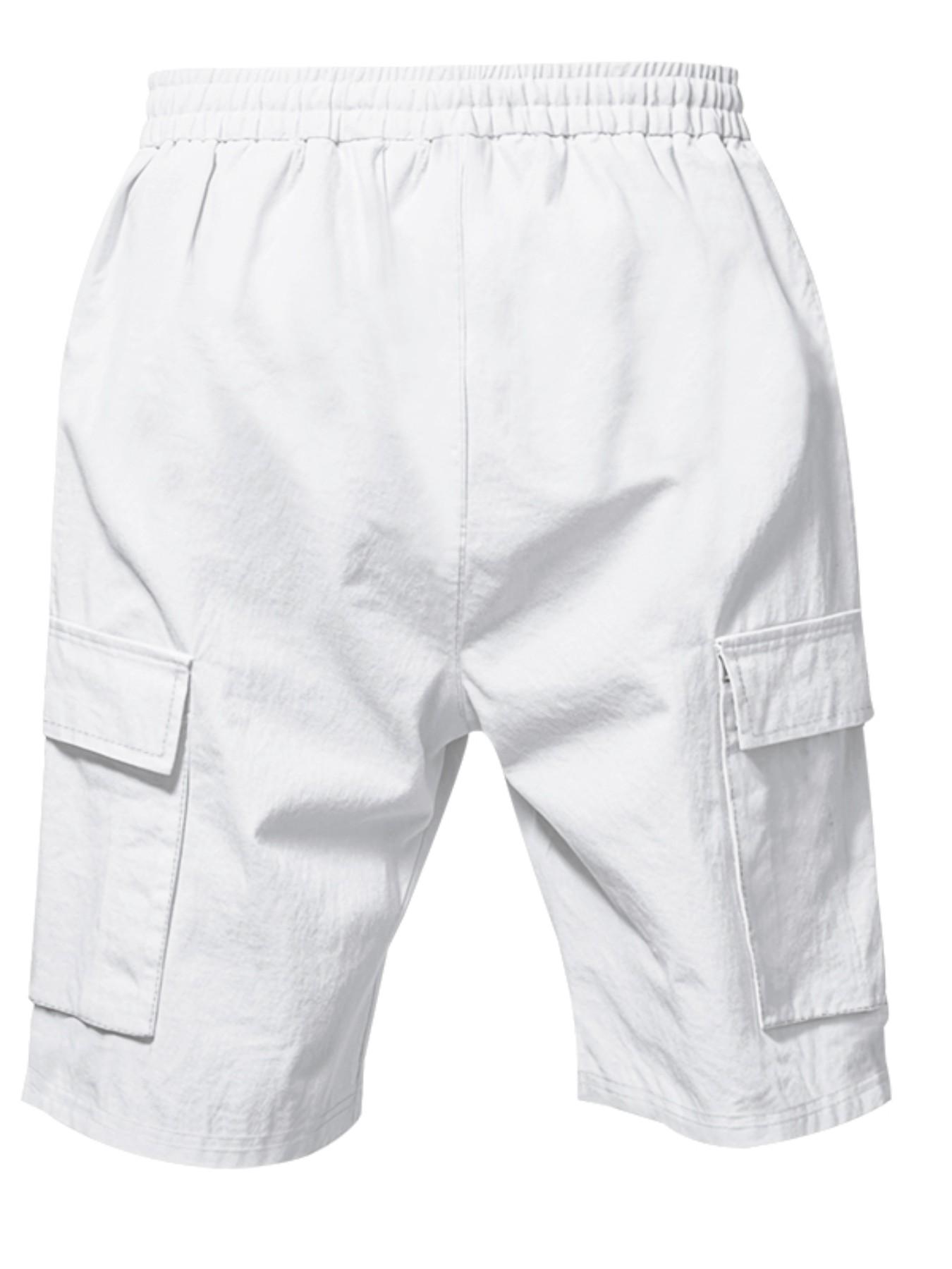 Men's Multi-Pocket Linen cargo shorts, Drawstring Waist Fitted Casual Shorts, Lightweight Breathable Beach Pants for Summer Outdoor Daily Wear