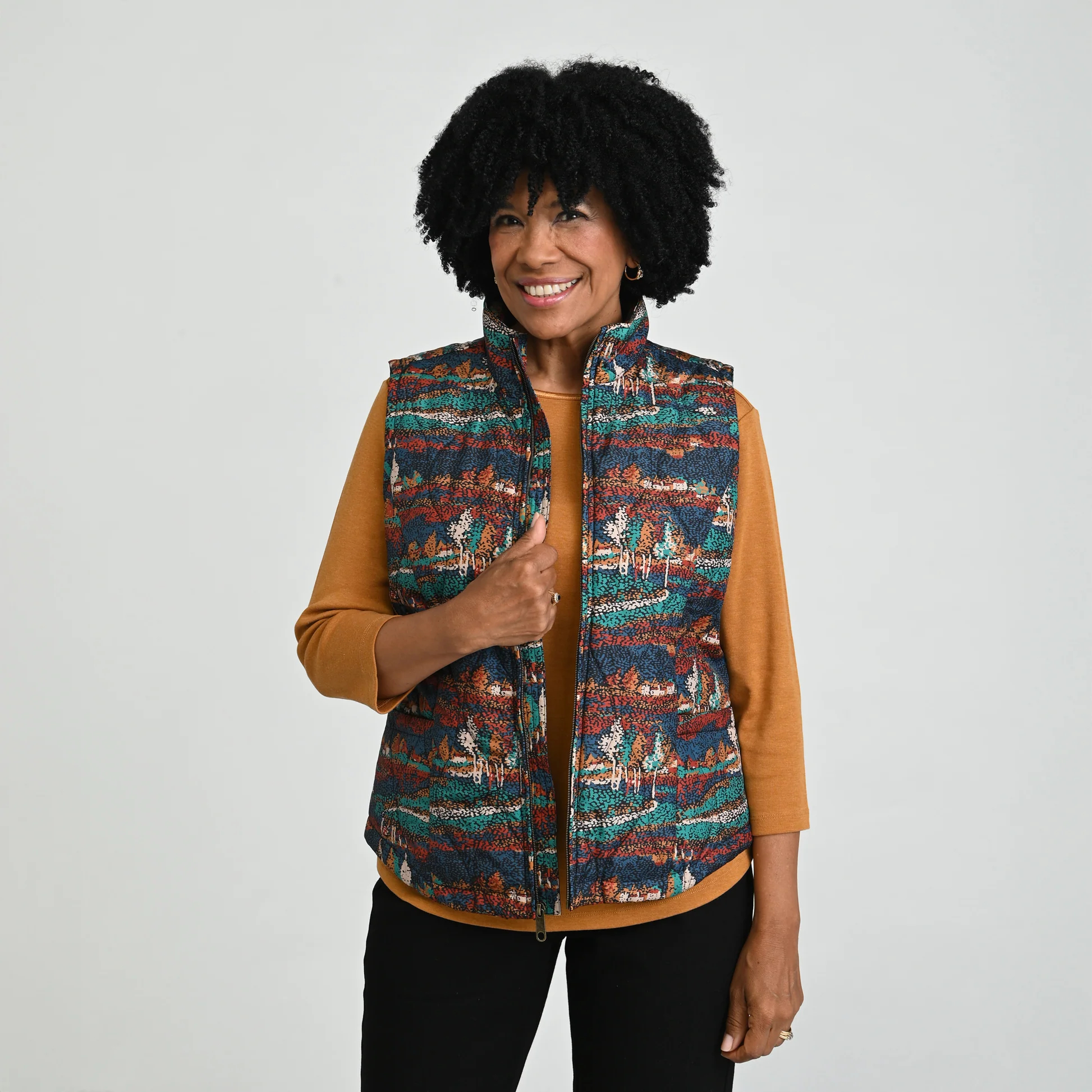 Quilted Zip Front Printed Vest