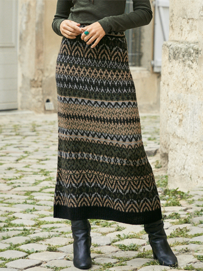 Vintage Geometric Wave Print Skirt