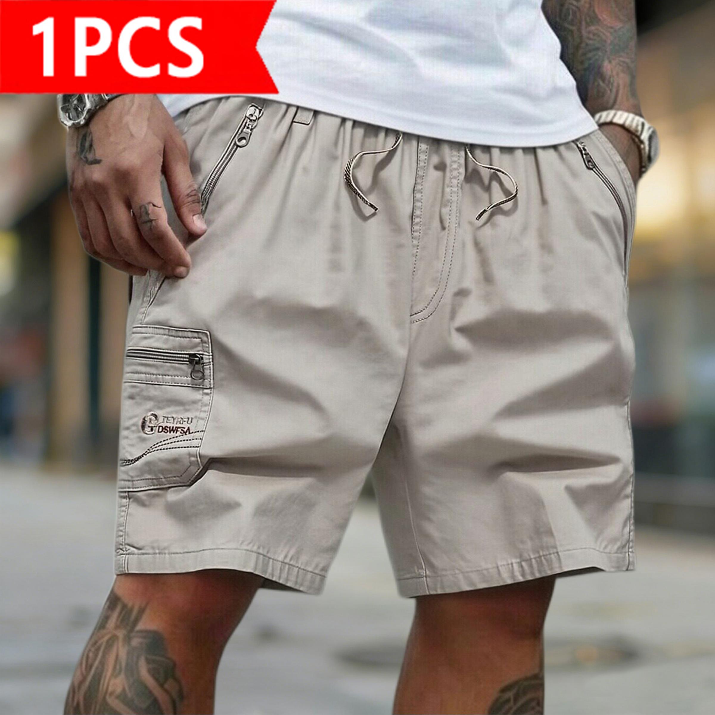 Men's 3-Pack Cargo Shorts | Casual Drawstring Elastic Waist Shorts with Zipper Pockets | Quick Dry Lightweight Streetwear for Summer, Beach, Daily Wear & Outdoor Activities, Menswear, Plain