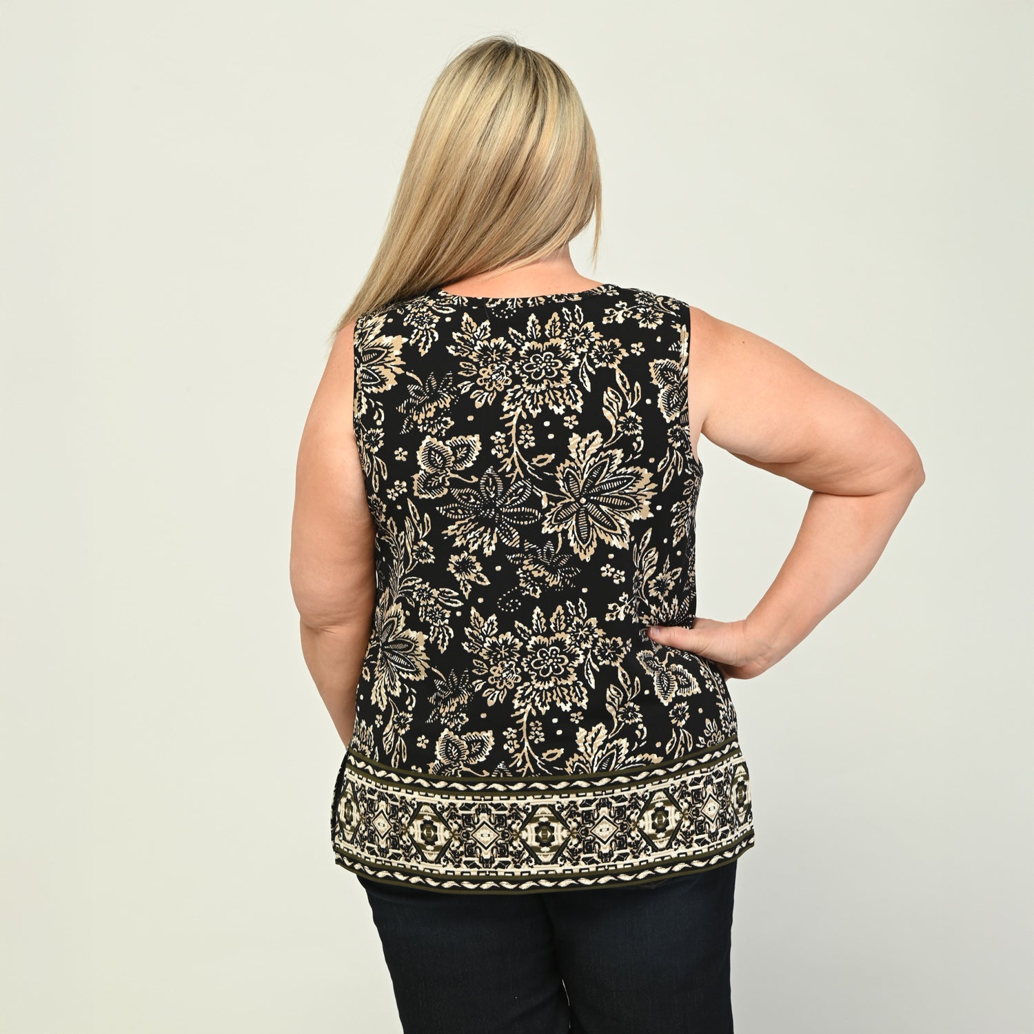 Border Print Sleeveless Top